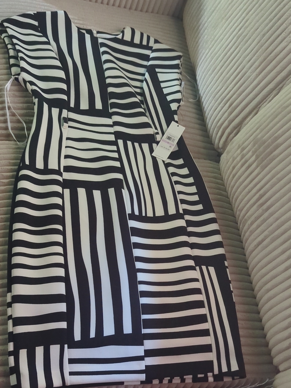 Calvin Klein Black and White Geometric Midi Dress
